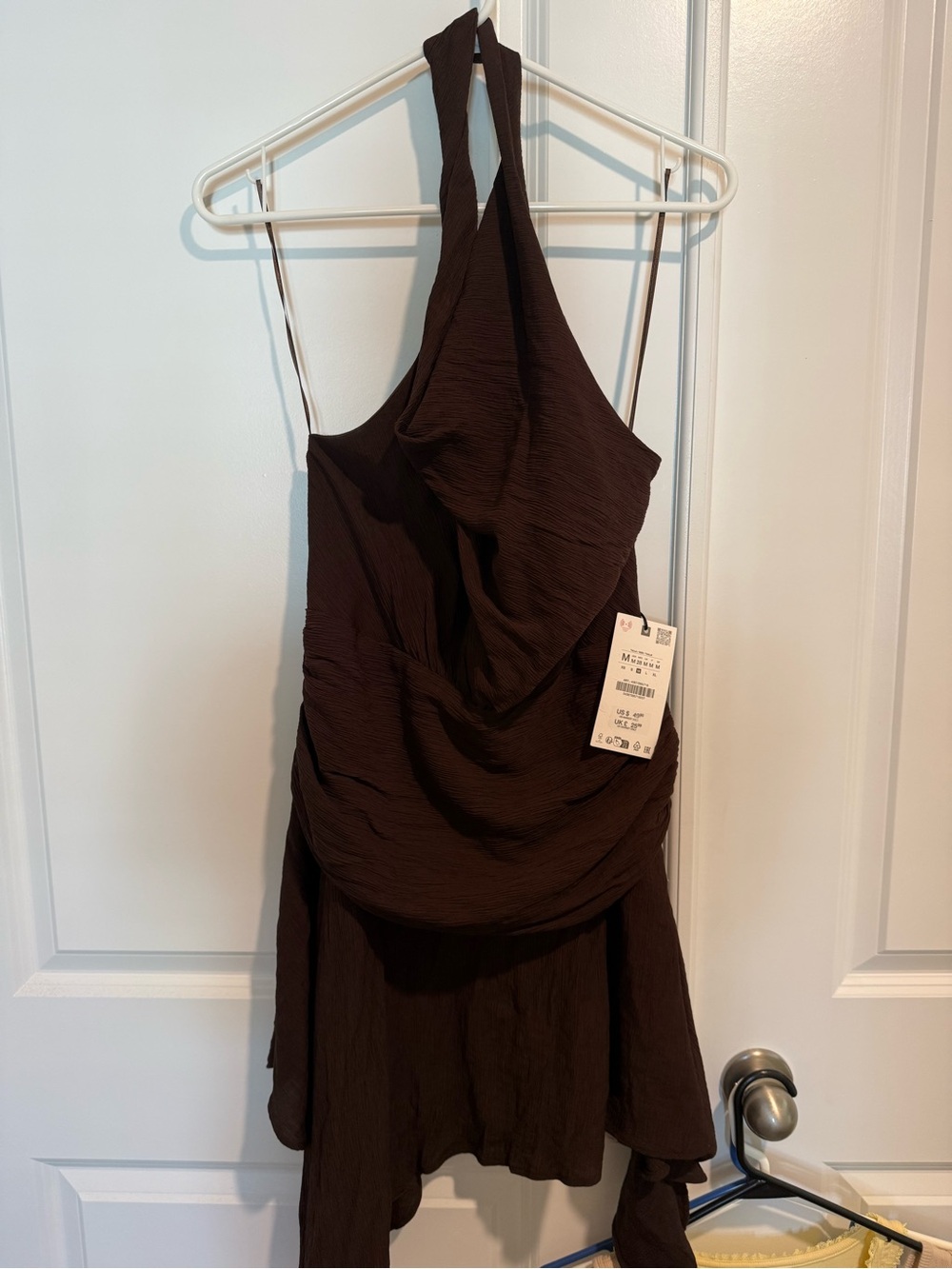 Zara Dark Brown Asymmetrical Halter Dress